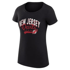 NHL New Jersey Devils G-III 4Her by Carl Banks Women's Super-Slim Fit Lightweight Filigree Logo T-Shirt – Black