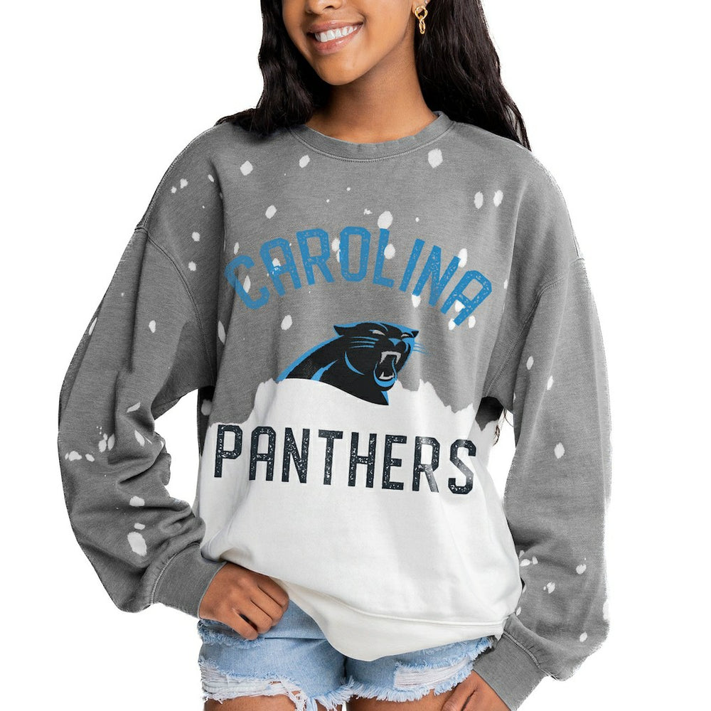 Gameday Couture Women's Oversized Coin Toss Faded French Terry Tri-Blend Pullover Sweatshirt - Carolina Panthers Pullover