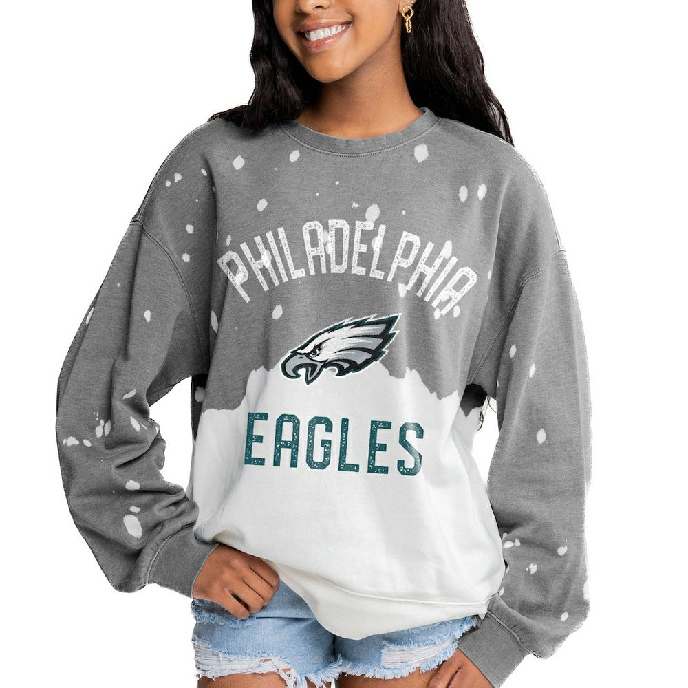 Gameday Couture Women's Oversized Coin Toss Faded French Terry Tri-Blend Pullover Sweatshirt - Philadelphia Eagles Pullover