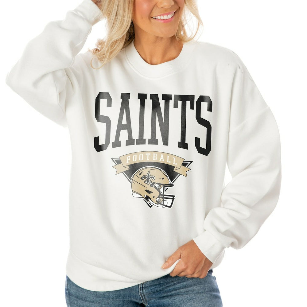 Gameday Couture Women's Oversized Yard Line Tri-Blend Pullover Sweatshirt - New Orleans Saints Pullover