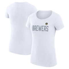 White Milwaukee Brewers G-III 4Her by Carl Banks Women's Super-Slim Fit Lightweight Dot Print T-Shirt