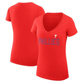 Red Philadelphia Phillies G-III 4Her by Carl Banks Women's Super-Slim Fit Lightweight Dot Print V-Neck T-Shirt