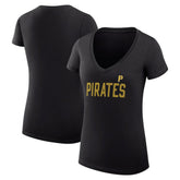 Black Pittsburgh Pirates G-III 4Her by Carl Banks Women's Super-Slim Fit Lightweight Dot Print V-Neck T-Shirt