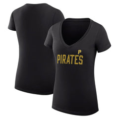 Black Pittsburgh Pirates G-III 4Her by Carl Banks Women's Super-Slim Fit Lightweight Dot Print V-Neck T-Shirt