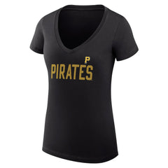 Black Pittsburgh Pirates G-III 4Her by Carl Banks Women's Super-Slim Fit Lightweight Dot Print V-Neck T-Shirt