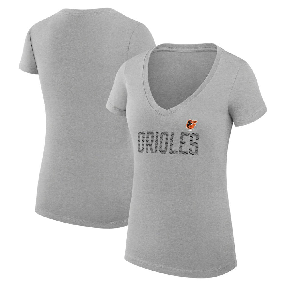 Gray Baltimore Orioles G-III 4Her by Carl Banks Women's Super-Slim Fit Lightweight Dot Print V-Neck T-Shirt