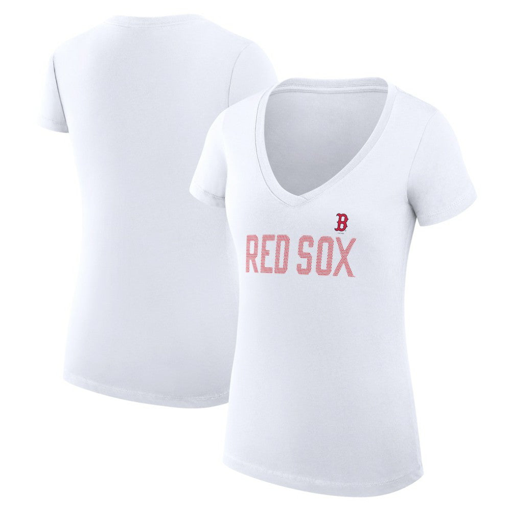 White Boston Red Sox G-III 4Her by Carl Banks Women's Super-Slim Fit Lightweight Dot Print V-Neck T-Shirt