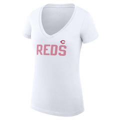White Cincinnati Reds G-III 4Her by Carl Banks Women's Super-Slim Fit Lightweight Dot Print V-Neck T-Shirt