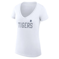 White Detroit Tigers G-III 4Her by Carl Banks Women's Super-Slim Fit Lightweight Dot Print V-Neck T-Shirt
