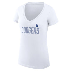 White Los Angeles Dodgers G-III 4Her by Carl Banks Women's Super-Slim Fit Lightweight Dot Print V-Neck T-Shirt