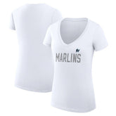 White Miami Marlins G-III 4Her by Carl Banks Women's Super-Slim Fit Lightweight Dot Print V-Neck T-Shirt