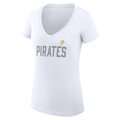 White Pittsburgh Pirates G-III 4Her by Carl Banks Women's Super-Slim Fit Lightweight Dot Print V-Neck T-Shirt