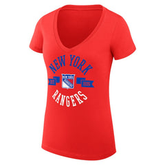 NHL New York Rangers G-III 4Her by Carl Banks Women's Super-Slim Fit Lightweight City Graphic V-Neck T-Shirt