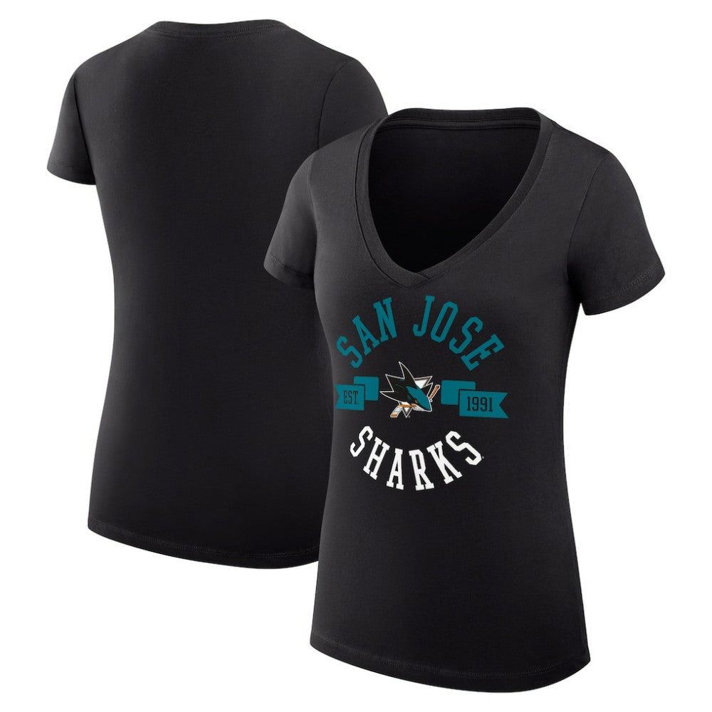 NHL San Jose Sharks G-III 4Her by Carl Banks Women's Super-Slim Fit Lightweight City Graphic V-Neck T-Shirt