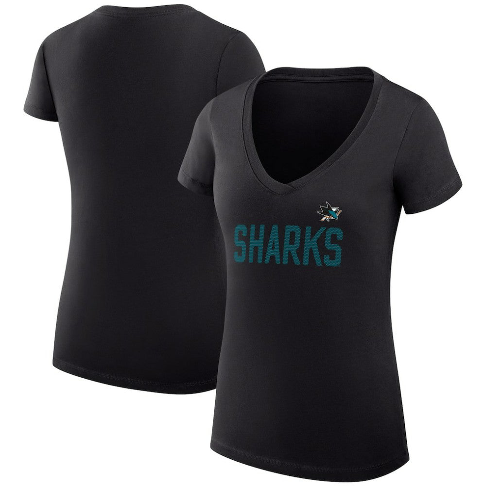 NHL San Jose Sharks G-III 4Her by Carl Banks Women's Super-Slim Fit Lightweight Dot Print Team V-Neck T-Shirt
