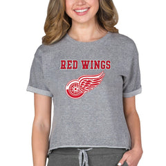 NHL Detroit Red Wings Concepts Sport Women's Tri-Blend Mainstream Terry Short Sleeve Sweatshirt Top