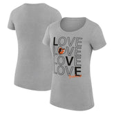 Heather Gray Baltimore Orioles G-III 4Her by Carl Banks Women's Super-Slim Fit Lightweight Love Graphic Team T-Shirt