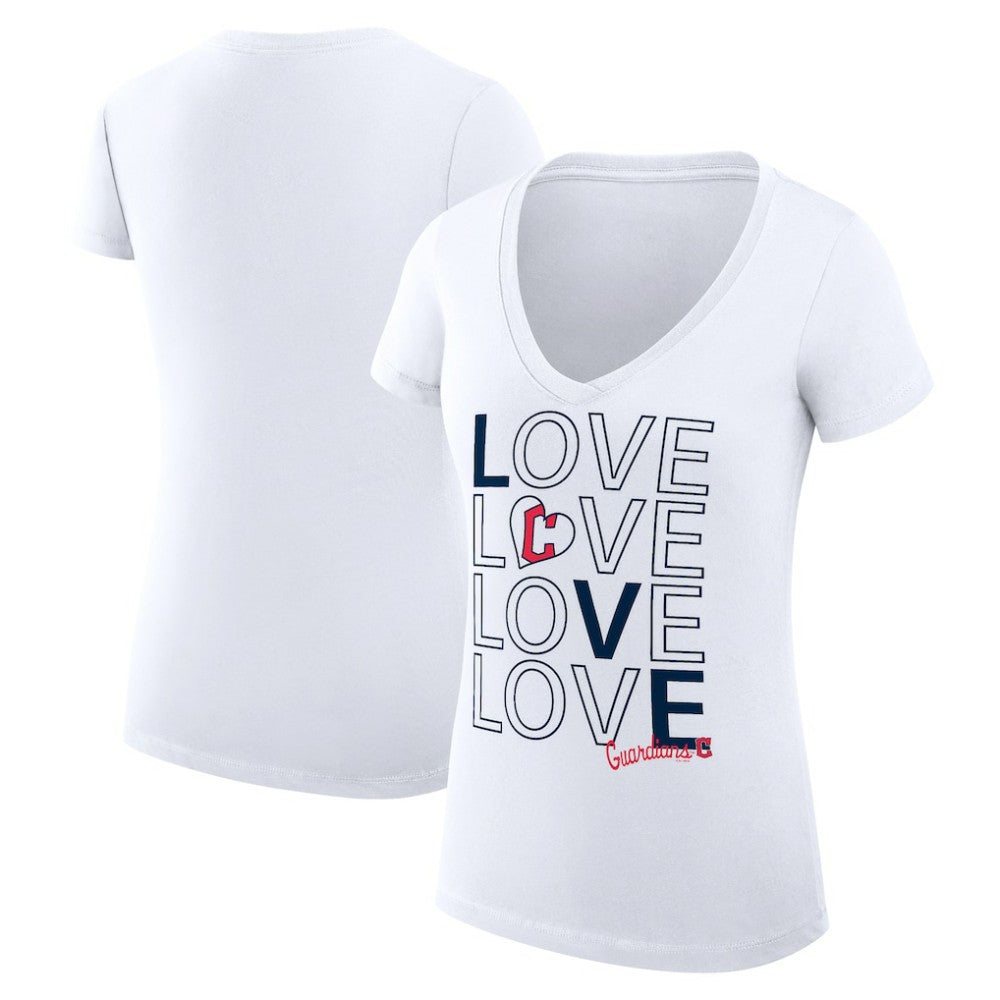 White Cleveland Guardians G-III 4Her by Carl Banks Women's Super-Slim Fit Lightweight Love Graphic Team V-Neck T-Shirt
