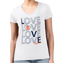 White Detroit Tigers G-III 4Her by Carl Banks Women's Super-Slim Fit Lightweight Love Graphic Team V-Neck T-Shirt