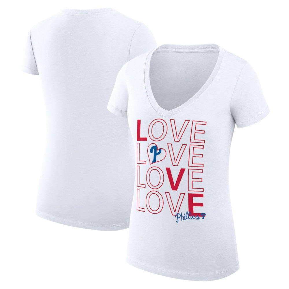 White Philadelphia Phillies G-III 4Her by Carl Banks Women's Super-Slim Fit Lightweight Love Graphic Team V-Neck T-Shirt