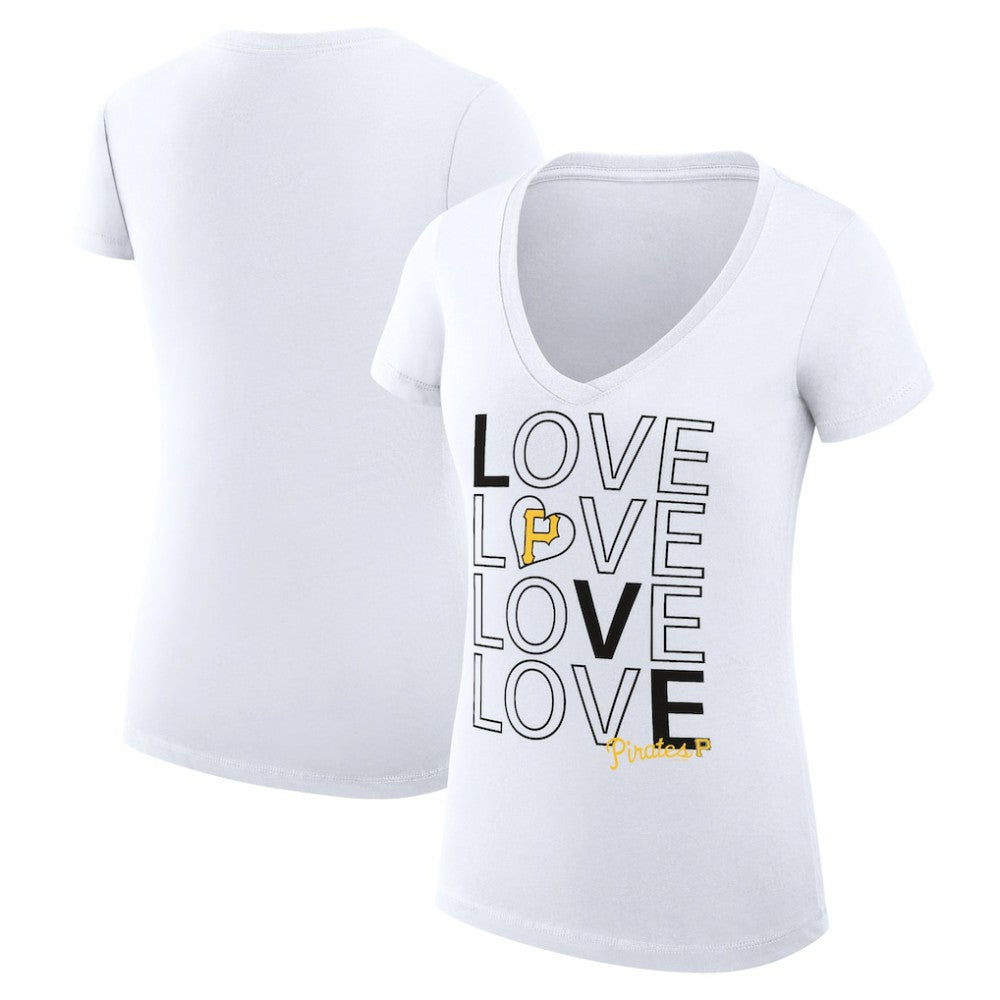 White Pittsburgh Pirates G-III 4Her by Carl Banks Women's Super-Slim Fit Lightweight Love Graphic Team V-Neck T-Shirt