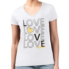 White San Diego Padres G-III 4Her by Carl Banks Women's Super-Slim Fit Lightweight Love Graphic Team V-Neck T-Shirt