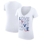 White Texas Rangers G-III 4Her by Carl Banks Women's Super-Slim Fit Lightweight Love Graphic Team V-Neck T-Shirt