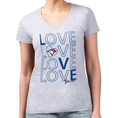 Heather Gray Toronto Blue Jays G-III 4Her by Carl Banks Women's Super-Slim Fit Lightweight Love Graphic Team V-Neck T-Shirt