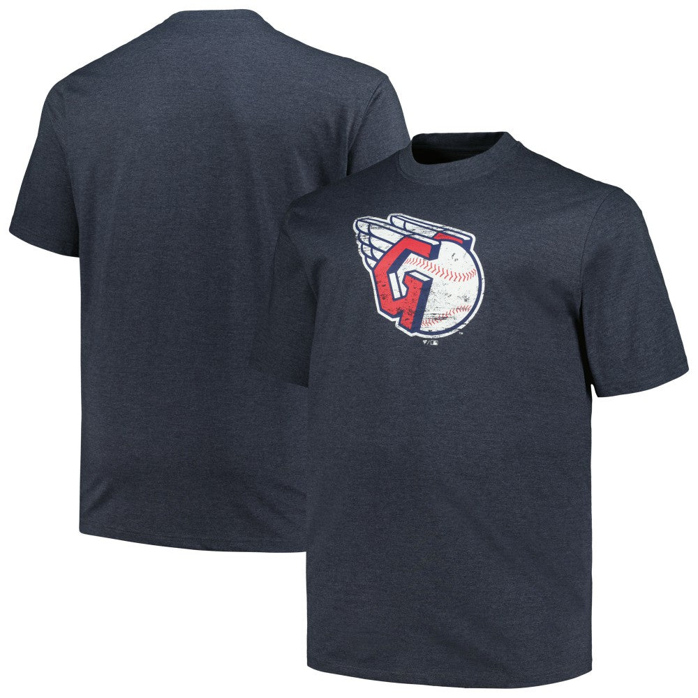 Heather Navy Cleveland Guardians Profile Big & Tall Weathered Logo T-Shirt
