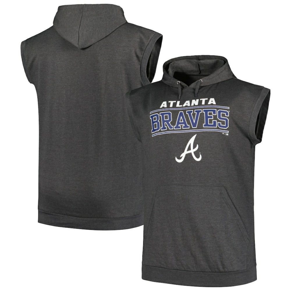 Heather Charcoal Atlanta Braves Profile Big & Tall Muscle Sleeveless Pullover Hoodie
