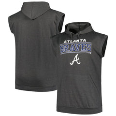 Heather Charcoal Atlanta Braves Profile Big & Tall Muscle Sleeveless Pullover Hoodie