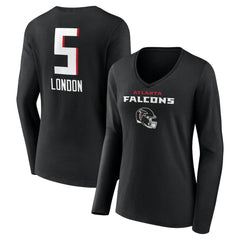 Drake London Women's Team Wordmark Player Name & Number Long Sleeve V-Neck T-Shirt - Atlanta Falcons T-shirts
