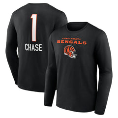 Ja'Marr Chase Team Wordmark Player Name & Number Long Sleeve T-Shirt - Cincinnati Bengals T-shirts