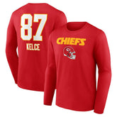 Travis Kelce Team Wordmark Player Name & Number Long Sleeve T-Shirt - Kansas City Chiefs T-shirts