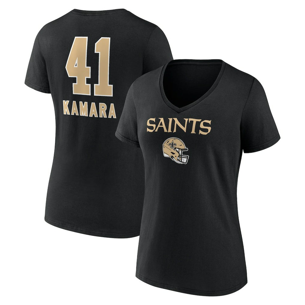 Alvin Kamara Women's Team Wordmark Player Name & Number V-Neck T-Shirt - New Orleans Saints T-shirts