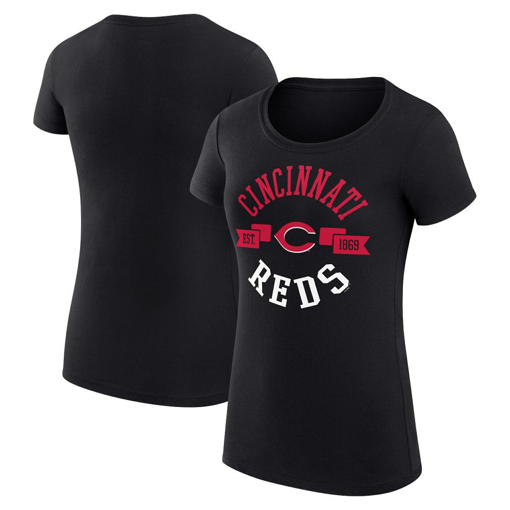 Black Cincinnati Reds G-III 4Her by Carl Banks Women's Super-Slim Fit Lightweight City Graphic T-Shirt