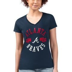 Navy Atlanta Braves G-III 4Her by Carl Banks Women's Super-Slim Fit Lightweight City Graphic V-Neck T-Shirt