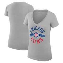 Heather Gray Chicago Cubs G-III 4Her by Carl Banks Women's Super-Slim Fit Lightweight City Graphic V-Neck T-Shirt