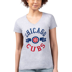 Heather Gray Chicago Cubs G-III 4Her by Carl Banks Women's Super-Slim Fit Lightweight City Graphic V-Neck T-Shirt