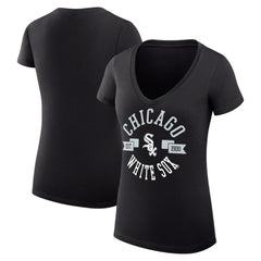 Black Chicago White Sox G-III 4Her by Carl Banks Women's Super-Slim Fit Lightweight City Graphic V-Neck T-Shirt