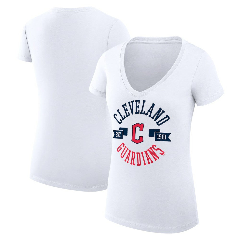 White Cleveland Guardians G-III 4Her by Carl Banks Women's Super-Slim Fit Lightweight City Graphic V-Neck T-Shirt