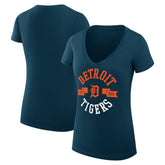 Navy Detroit Tigers G-III 4Her by Carl Banks Women's Super-Slim Fit Lightweight City Graphic V-Neck T-Shirt