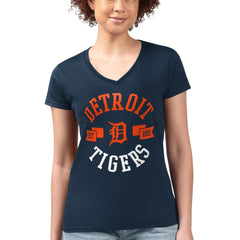 Navy Detroit Tigers G-III 4Her by Carl Banks Women's Super-Slim Fit Lightweight City Graphic V-Neck T-Shirt