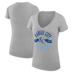 Heather Gray Kansas City Royals G-III 4Her by Carl Banks Women's Super-Slim Fit Lightweight City Graphic V-Neck T-Shirt