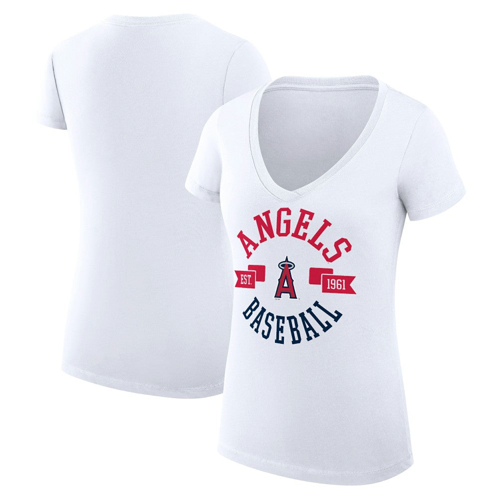 White Los Angeles Angels G-III 4Her by Carl Banks Women's Super-Slim Fit Lightweight City Graphic V-Neck T-Shirt