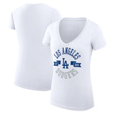 White Los Angeles Dodgers G-III 4Her by Carl Banks Women's Super-Slim Fit Lightweight City Graphic V-Neck T-Shirt