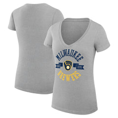 Heather Gray Milwaukee Brewers G-III 4Her by Carl Banks Women's Super-Slim Fit Lightweight City Graphic V-Neck T-Shirt