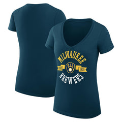 Navy Milwaukee Brewers G-III 4Her by Carl Banks Women's Super-Slim Fit Lightweight City Graphic V-Neck T-Shirt