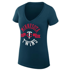 Navy Minnesota Twins G-III 4Her by Carl Banks Women's Super-Slim Fit Lightweight City Graphic V-Neck T-Shirt