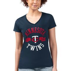 Navy Minnesota Twins G-III 4Her by Carl Banks Women's Super-Slim Fit Lightweight City Graphic V-Neck T-Shirt